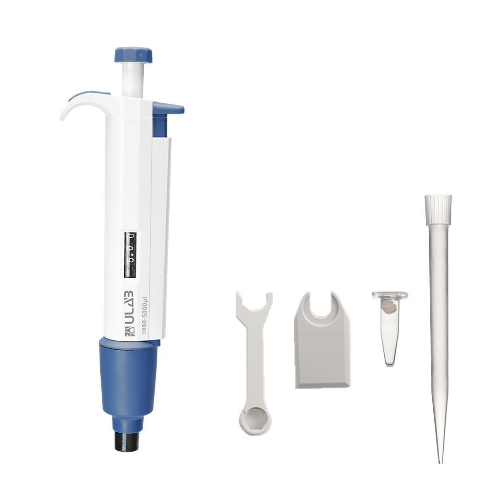 ULAB Single Channel Pipettor with Pipette Tips Offered, 1pc of Adjustable Volume Micro Pipette with Vol.range.1000-5000μl, 250pcs of Vol.5000μl Pipette Tips in Neutral Color, ULH1022