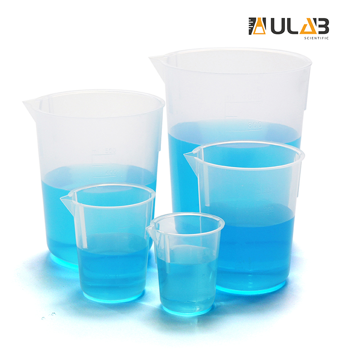 Ulab Scientific Plastic Beaker Set 5 Sizes 50ml 100ml 250ml 500ml 1000ml Stackable With Spout 7810