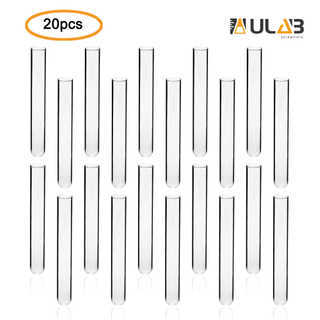 ULAB Scientific Cylindrical Glass Test Tube, vol.20ml, 20x150mm, Medium 3.3 Borosilicate Glass Material, Pack of 20, UTT1006