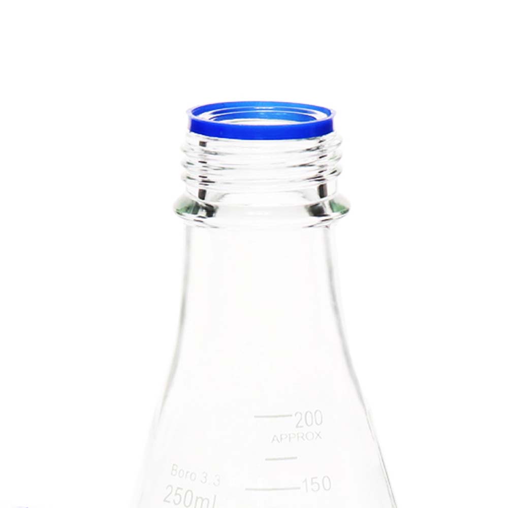 ULAB Scientific Erlenmeyer Flask with Blue Screw Cap, 8.5oz 250ml, 3.3 Borosilicate with Printed Graduation, UEF1016
