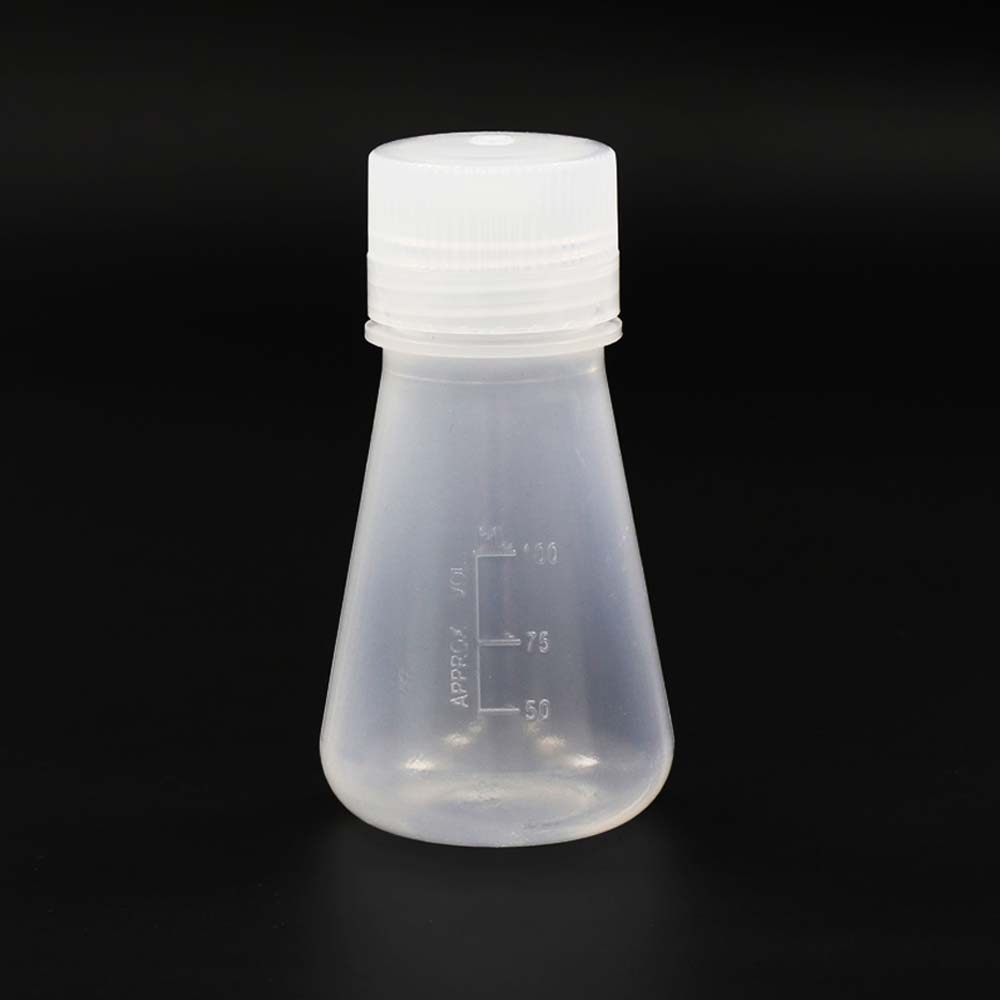 ULAB Scientific Conical Polypropylene Erlenmeyer Flask 3.4oz 100ml Narrow Neck with Screw Cap, Molded Graduations, Pack of 2, UEF1009