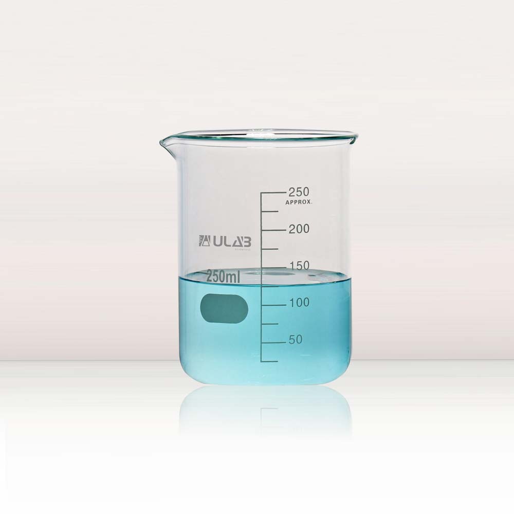 ULAB Scientific Glass Beaker 8.5 oz 17 oz, 2 Sizes 250ml 500ml, 2pcs for Each Size, 3.3 Borosilicate Griffin Low Form with Printed Graduation, UBG1012