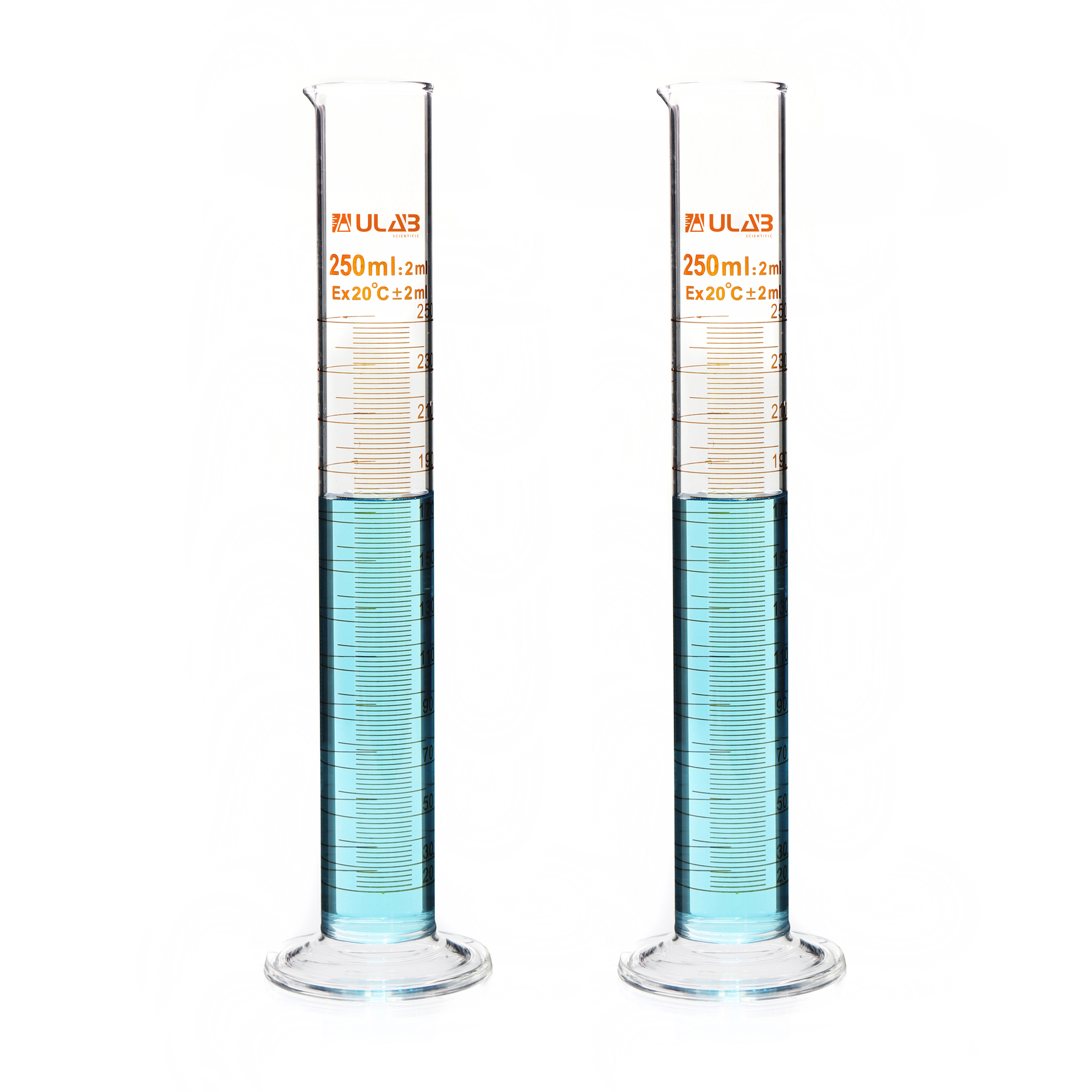 ULAB Scientific Glass Measuring Cylinder 250ml, 3.3 Boro Round Base, Pack of 2, UMC1002