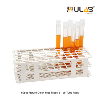 ULAB Scientific White Tube Rack and Plastic Test Tubes Set, Include 1pc of White Tube Rack, 60pcs of Plastic Party Test Tubes, Nature Color, UTR1015